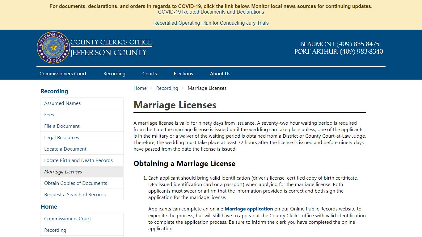Marriage Licenses - Jefferson County, TX County Clerk's Office