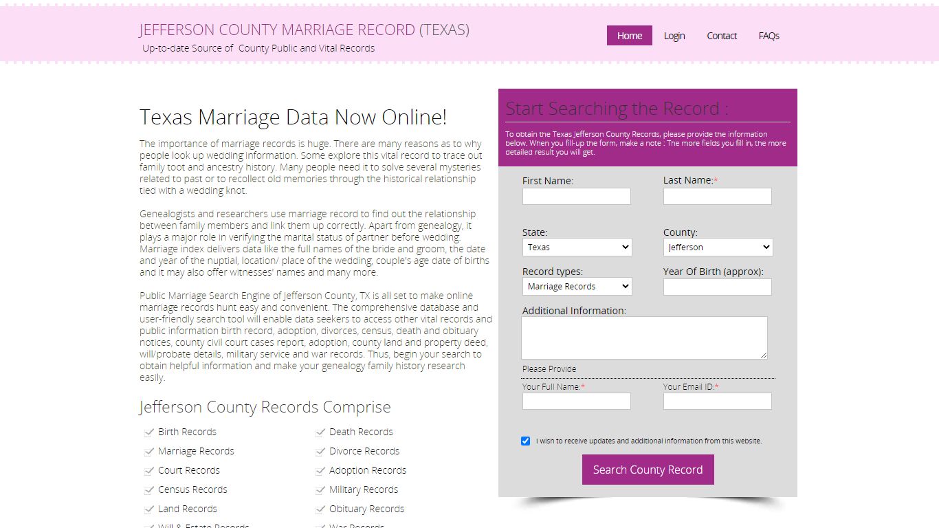 Public Marriage Records - Jefferson County, Texas
